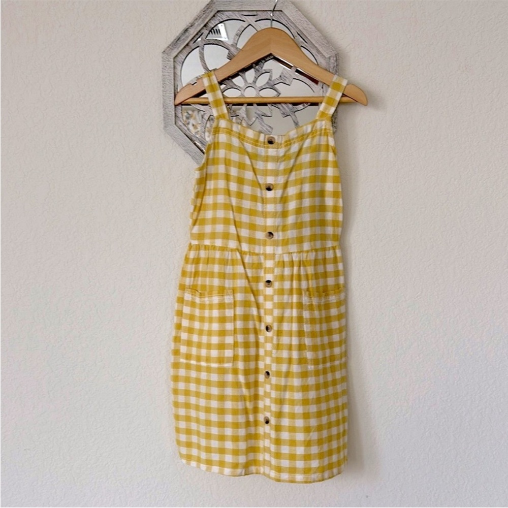 Old Navy • Yellow + White Gingham Picnic Sun Dress with Button Accents